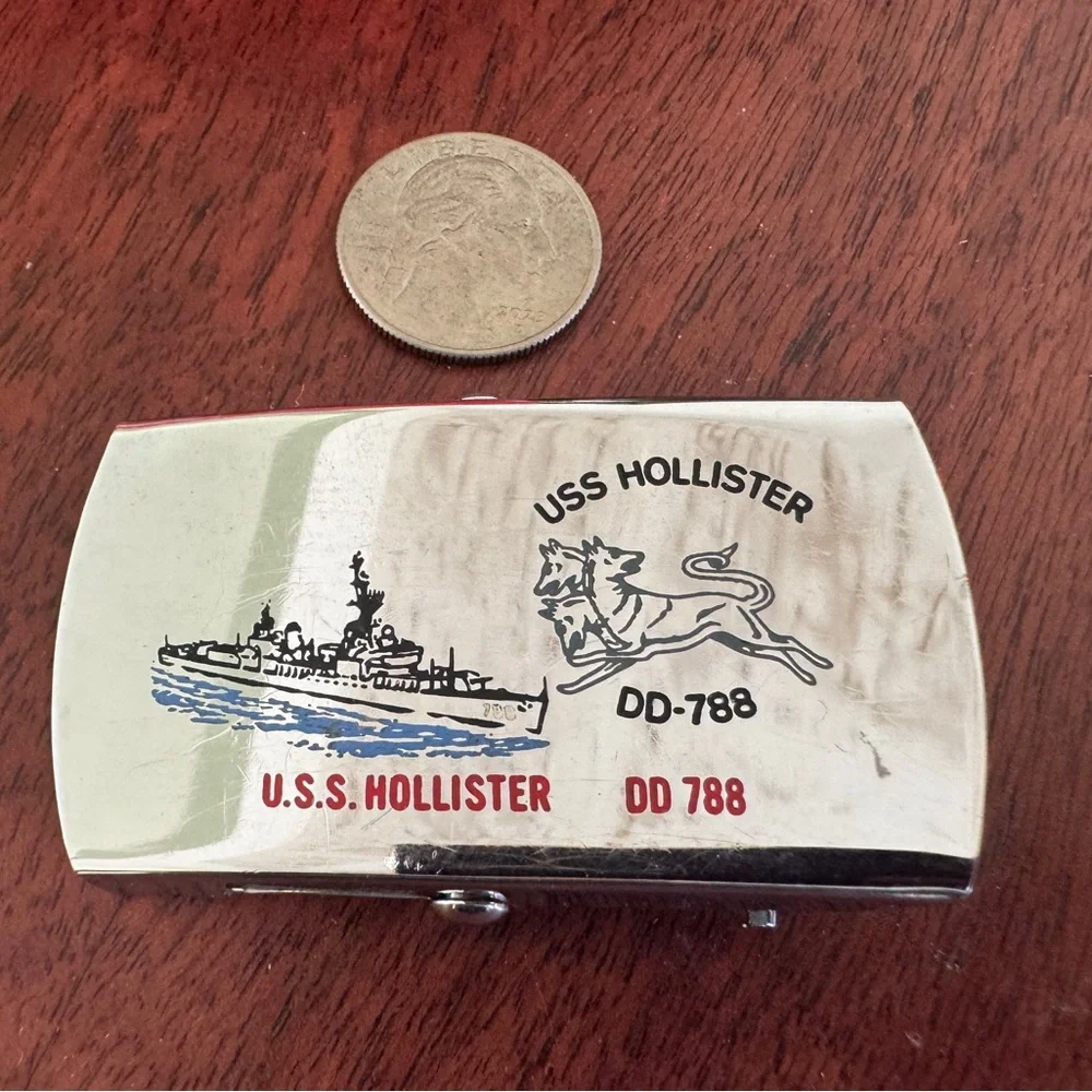 U.S.S. Hollister Silver Belt Buckle DD 788 Naval WWII